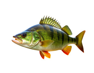 Fototapeta premium Fishing trophy - big freshwater perch in water on green background.
