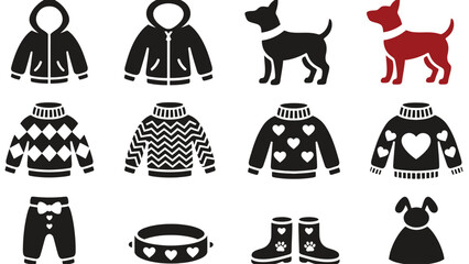 Fototapeta premium A collection of dog clothing and accessories is displayed