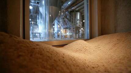 Medium shot of an enclosed sawdust collection system demonstrating safe and clean containment of wood dust in an industrial setting.