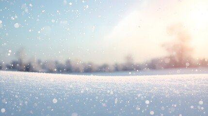 Snowflakes gently falling on a serene winter landscape from a high viewpoint