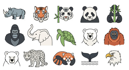 Collection of Various Animal Illustrations and Icons.