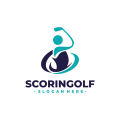Golf Sports Logo Design Vector. Concept of a golfer swing when hitting the ball.