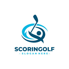 Golf Sports Logo Design Vector. Concept of a golfer swing when hitting the ball.