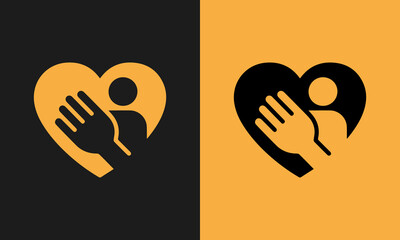 Spoon with human figure inside a heart symbol vector logo