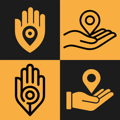 A collection of minimalist icons showing hands and location pins for delivery and service apps