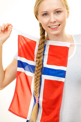 Young female with norwegian flag