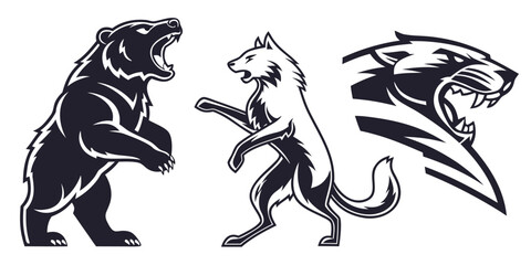Collection of aggressive snarling bear wolf and panther mascot logo vector graphics © AqeelAhmad