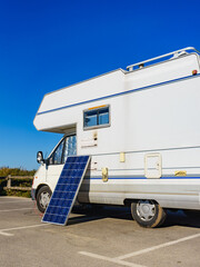 Solar photovoltaic panel at camper caravan