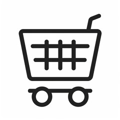Simple black outline of a shopping cart icon, symbolizing commerce and retail