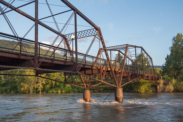 The landmark Van Buren Footbridge over the Clark Fork River in Missoula, Montana.