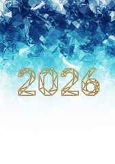 Goldene Linienzahl 2026 vor blauem Kristallmosaik mit wei&szlig;em Verlauf als moderner Winterhintergrund Generative KI