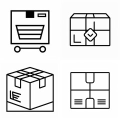 Set of simple line art icons representing shipping boxes and delivery logistics