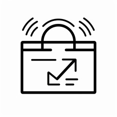 Shopping bag with upward trend arrow and alert symbol, symbolizing sales growth and notifications