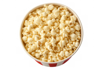 Popcorn bucket filled with golden buttered popcorn, a classic snack for enjoying entertainment, movies, and events. Transparent background