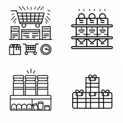Creative icons illustrating shopping, delivery, and gift giving concepts