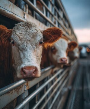 transporting cows in a car with cages