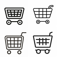 Collection of simple line art shopping cart icons representing commerce and retail.