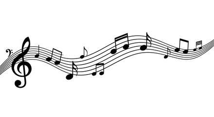 Musical notes flowing on sheet music with treble clef. A treble clef and musical notes gracefully arranged on sheet music.  