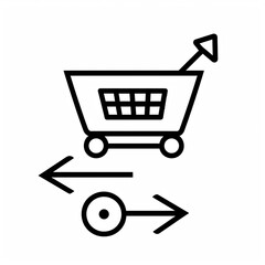 Shopping cart with directional arrows indicating purchase and return movement