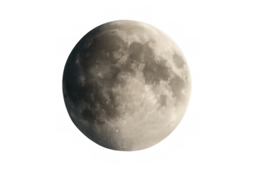 Realistic detailed moon with visible craters and shadows on transparent background for astronomy and space design