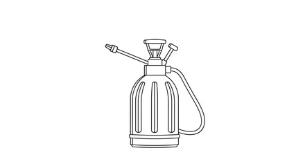 Simple outline illustration of a garden sprayer with a pump handle and nozzle representing gardening tools and plant care equipment.