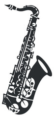A saxophone in black and white silhouette vector style, perfect for music-themed designs and branding