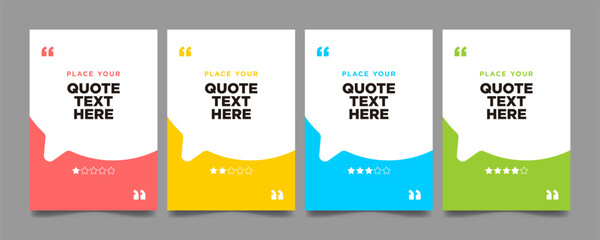 Modern colorful quote card vector template with speech bubble layout and rating stars, perfect for testimonials, reviews, and social media designs.