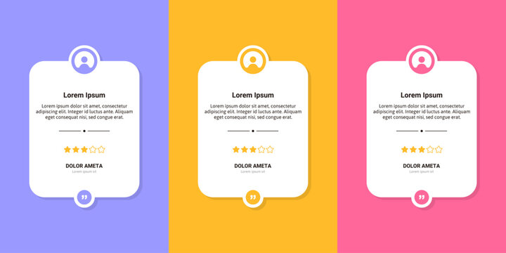 Clean vector testimonial cards with quote icons, star ratings, and modern flat layout for reviews, feedback, and UI design.