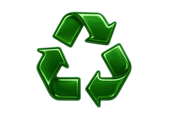 Fototapeta premium Green glossy recycling arrows symbol on transparent background representing ecology, environment, and sustainability