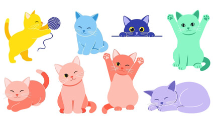 Cute Cartoon Cats Playing and Sleeping in Various Adorable Poses © Abhinaya Project