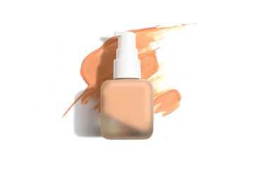 foundation primer cream lotion cosmetic for makeup, product mockup packaging tube bottle in flat lay close-up view