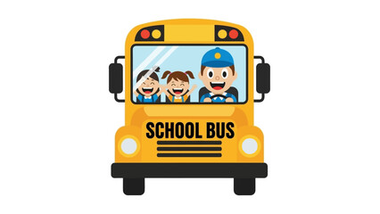 Happy children waving from a yellow school bus, ready for a fun-filled educational journey