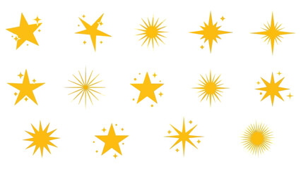 Collection of golden starburst and sparkle icons representing success, celebration, and highlights