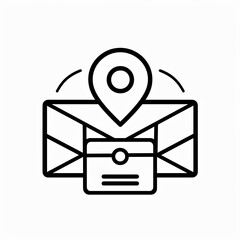 Location pin marking an envelope and card, symbolizing correspondence and navigation