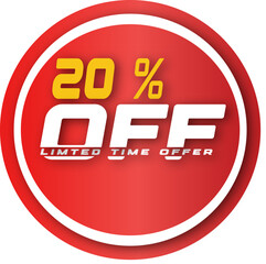 Red sale sign icon and 3d business discount label vector illustration for a web shop shopping banner sticker button and best price store tag design