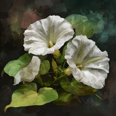 White Blossoms with Green Foliage Art