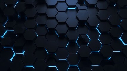 Dark Hexagonal Pattern with Glowing Blue Edges geometric