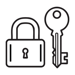 Simple padlock and key line art icon for security and access control