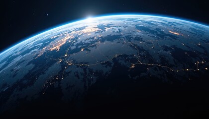 Obraz premium Stunning view of Earth from space with sunrise over illuminated cities