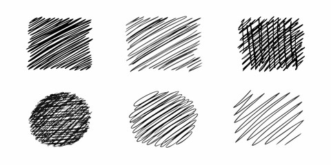 A collection of six hand drawn scribble textures and patterns in black and white