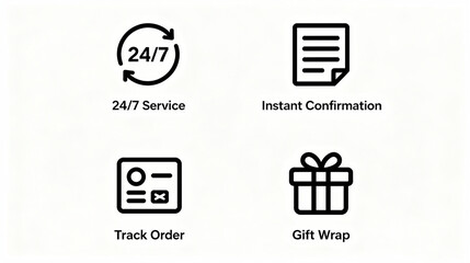 Fototapeta premium 24/7 service, instant confirmation and other elements represent the service characteristics of order tracking and gift packaging, suitable for e-commerce service promotional materials. 