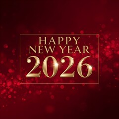 Happy New Year 2026 Luxury Red Background with Gold Typography. 