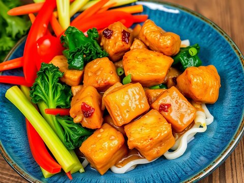 Pad Kana Moo Krob, stir-fried crispy pork with kale, vibrant colors,  delicious,  stir fry