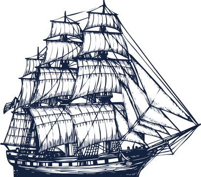 Majestic Tall Ship with Full Sails Illustration on White Background sailing ship sailboat