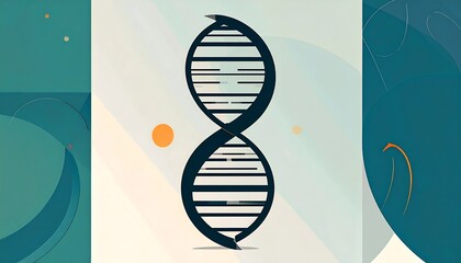 DNA double helix on gradient background. Modern graphic with teal, white and orange elements
