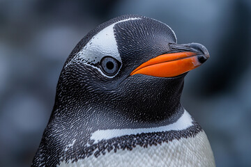 Penguin face close-up taken in natural habitat during daylight Generative AI