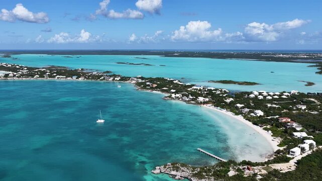 Sapodilla Bay Beach In Providenciales Turks And Caicos United Kingdom. Aerial View Of Stunning Beach With Crystal Clear Waters. Holiday Landscape Leisure Stunning. Holiday Coast.