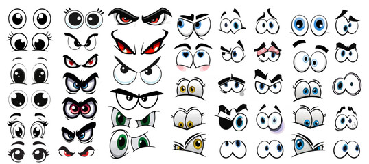Cartoon eyes collection with various emotions and expressions, ideal for character design, animation, comics, stickers, and creative illustration projects © hadi