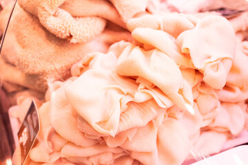 Raw lamb stomachs on store counter