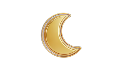 Golden Crescent Moon Isolated on White Background
